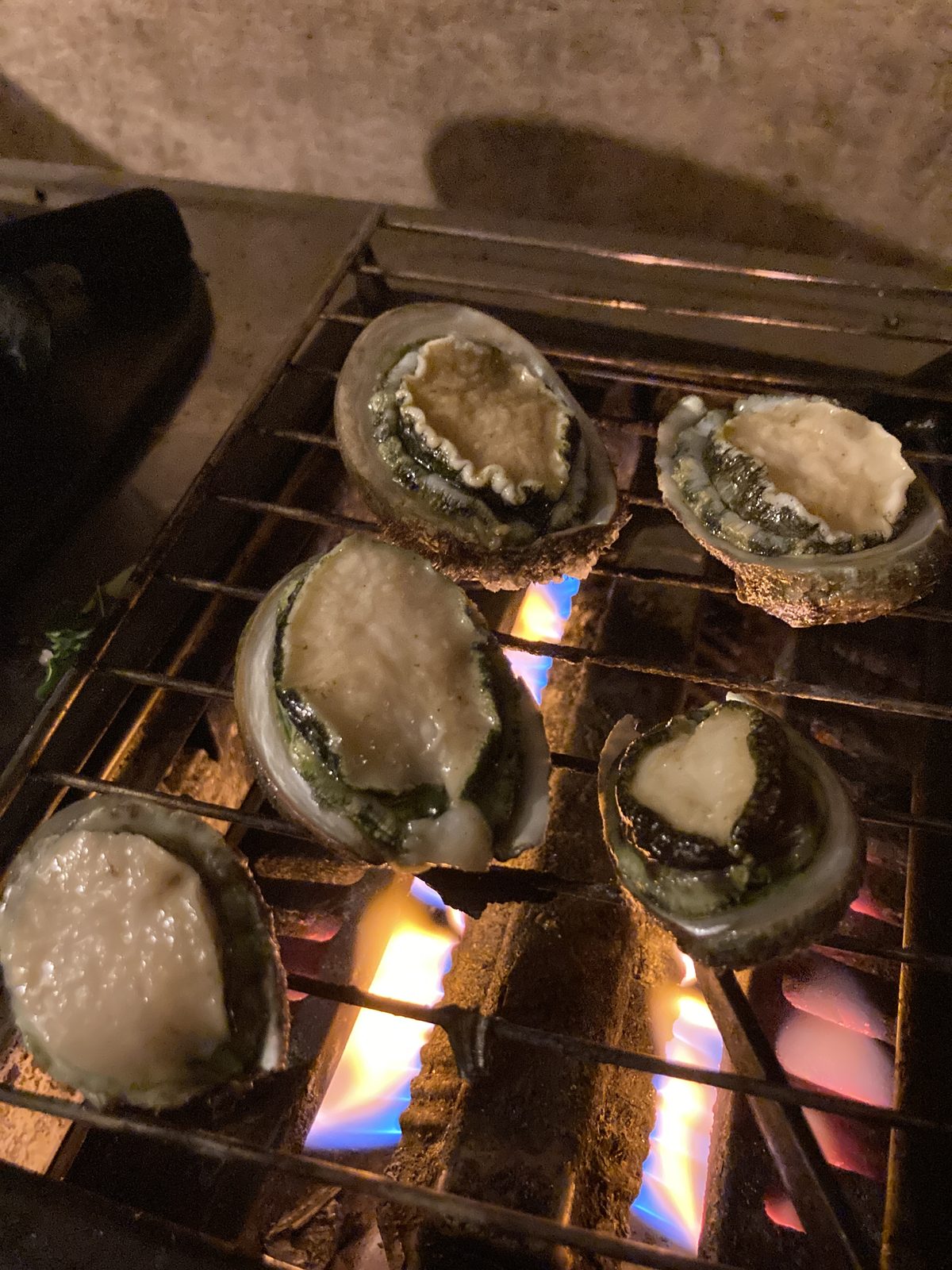 Locally caught abalone grilled over flame at CintaDamai