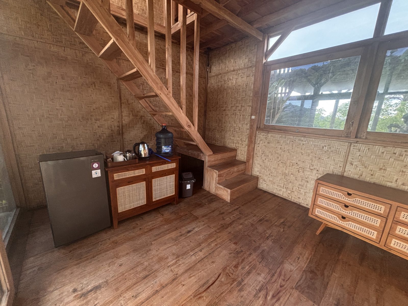 Wooden staircase to the upper floor of the Big Bungalow